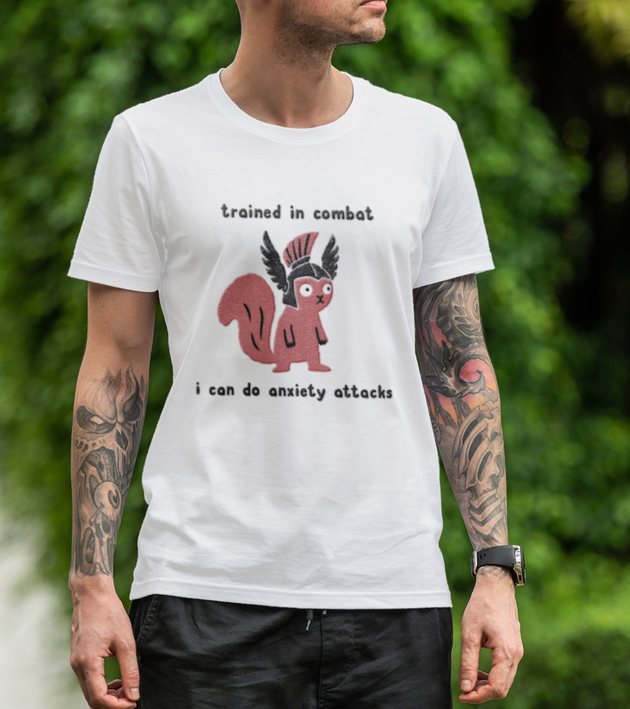 Trained In Combat Pink Squirrel Spartan Helmet Anxiety Attacks T-Shirt