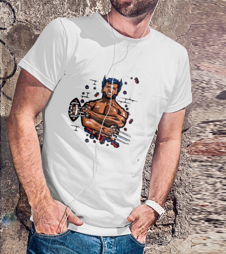 Wolverine Football Player With Adamantium Claws Holding Football T-Shirt