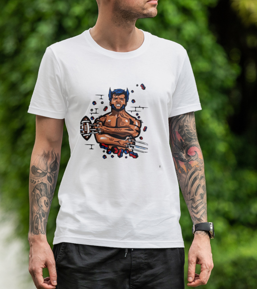 Wolverine Football Player With Adamantium Claws Holding Football T-Shirt