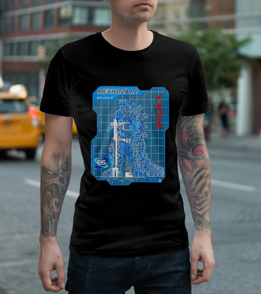 Mechazilla SpaceX Blueprint Starship Rocket Japanese Kanji Eis T-Shirt
