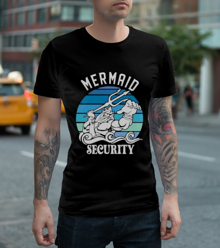 Mermaid Security Father's Day Trident Ocean Scene T-Shirt