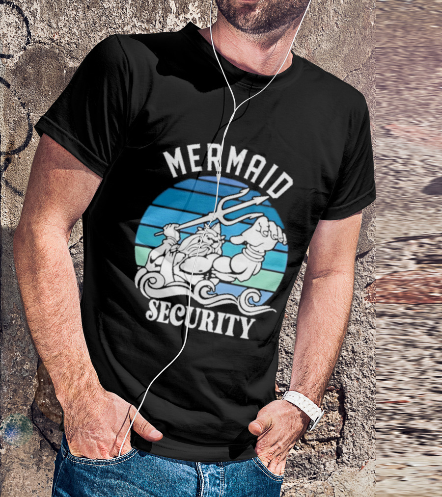 Mermaid Security Father's Day Trident Ocean Scene T-Shirt