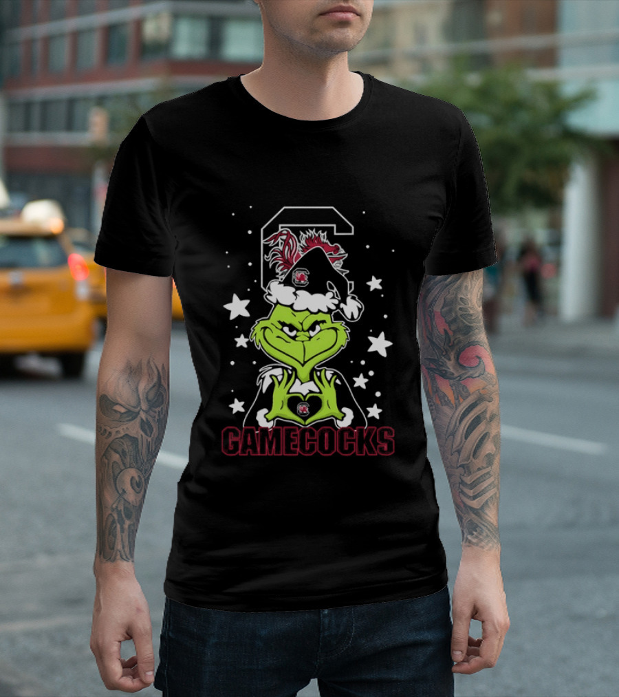 Grinch Santa Hat South Carolina Gamecocks Christmas T-Shirt