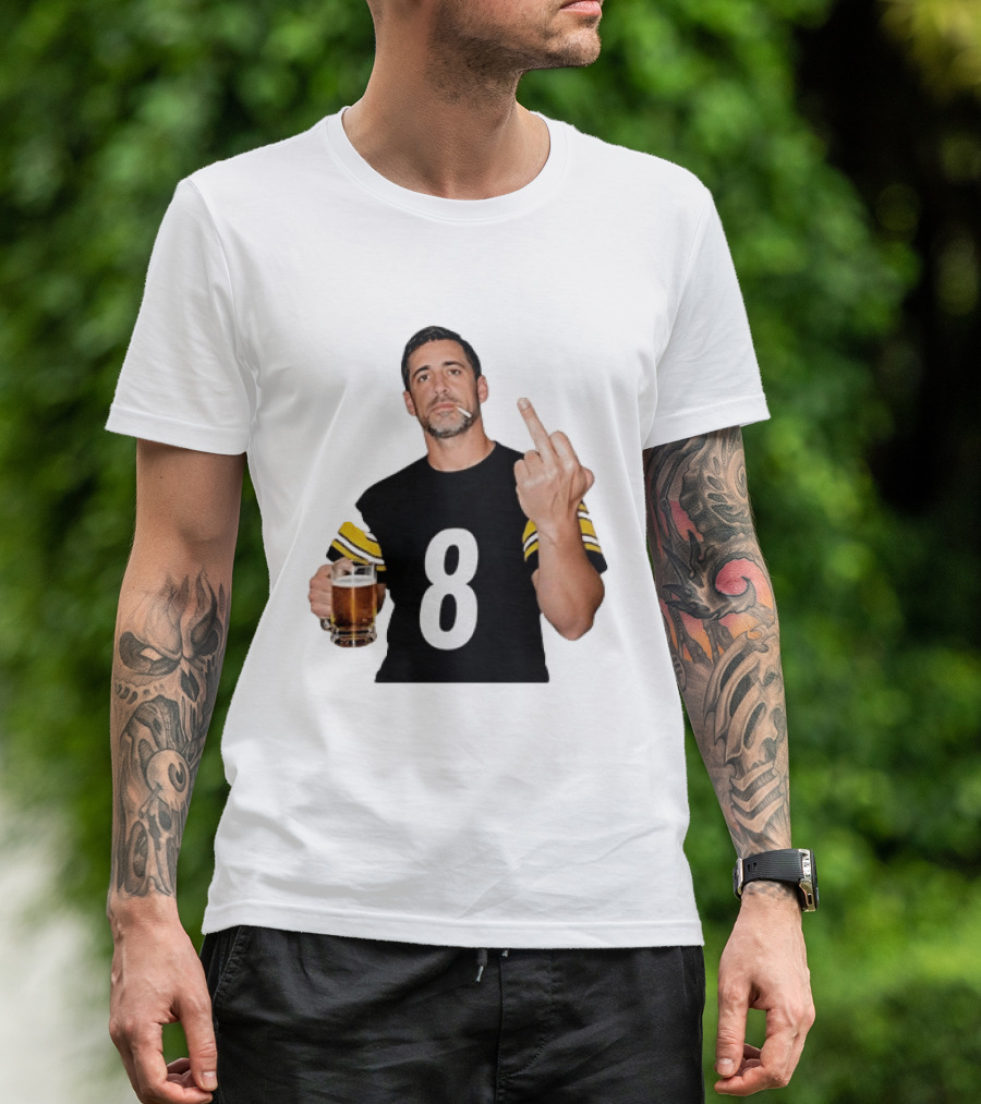 Aaron Rodgers Pittsburgh Steelers Number 8 Middle Finger And Beer Gesture T-Shirt