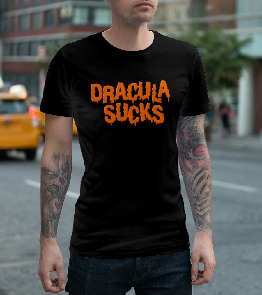 Orange Dripping Text Dracula Sucks Halloween T-Shirt