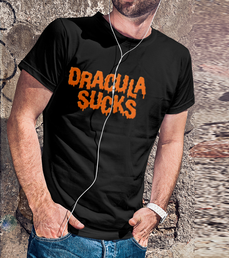 Orange Dripping Text Dracula Sucks Halloween T-Shirt