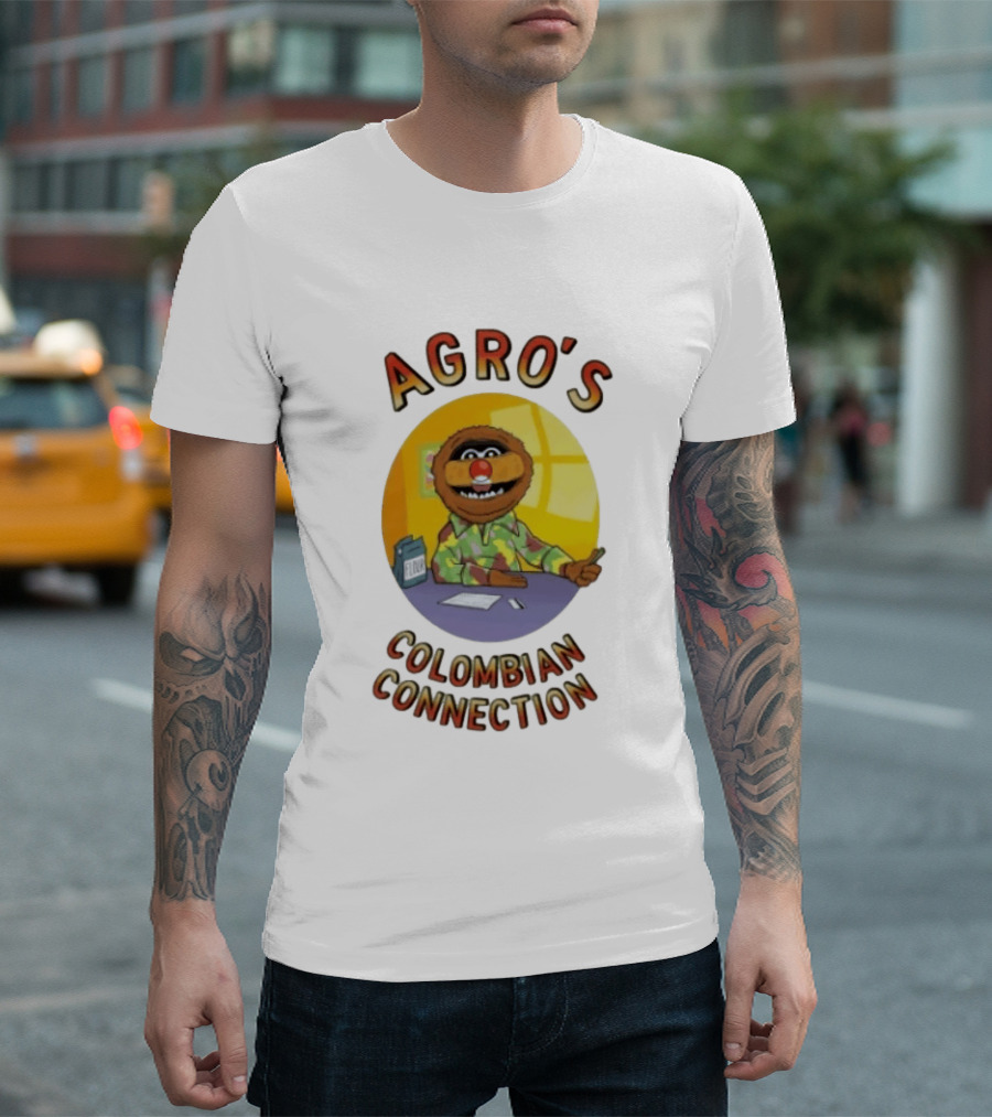 Agro's Colombian Connection Funny Character With Desk And Papers T-Shirt