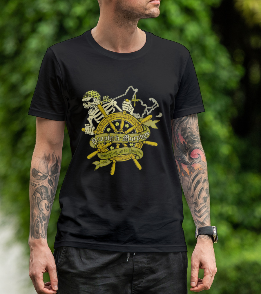 Dropkick Murphys Shipping Up To Boston Skull Shipwheel Est 1996 T-Shirt