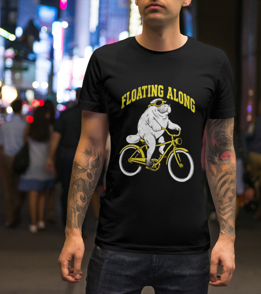 Floating Along Manatee Goggles Bicycle Rider T-Shirt