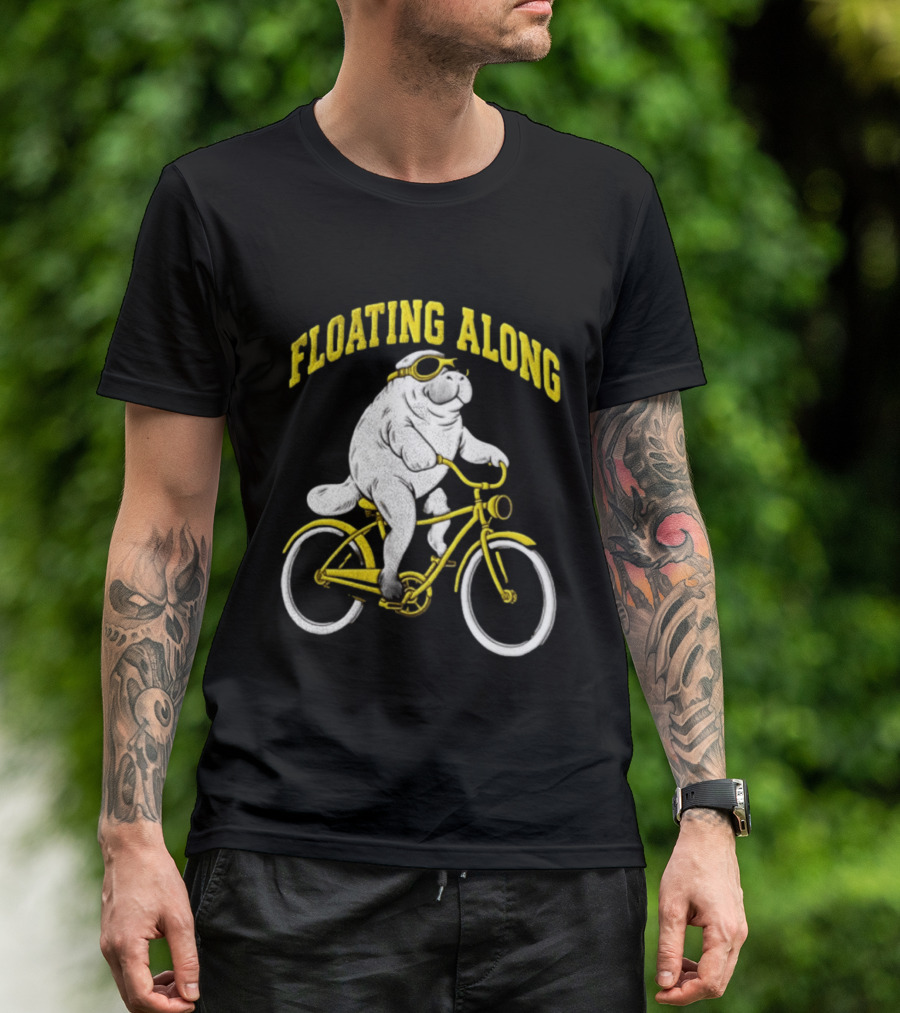 Floating Along Manatee Goggles Bicycle Rider T-Shirt