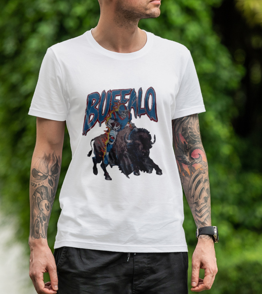 Buffalo Bills Skeleton Football Player Riding Charging Buffalo T-Shirt