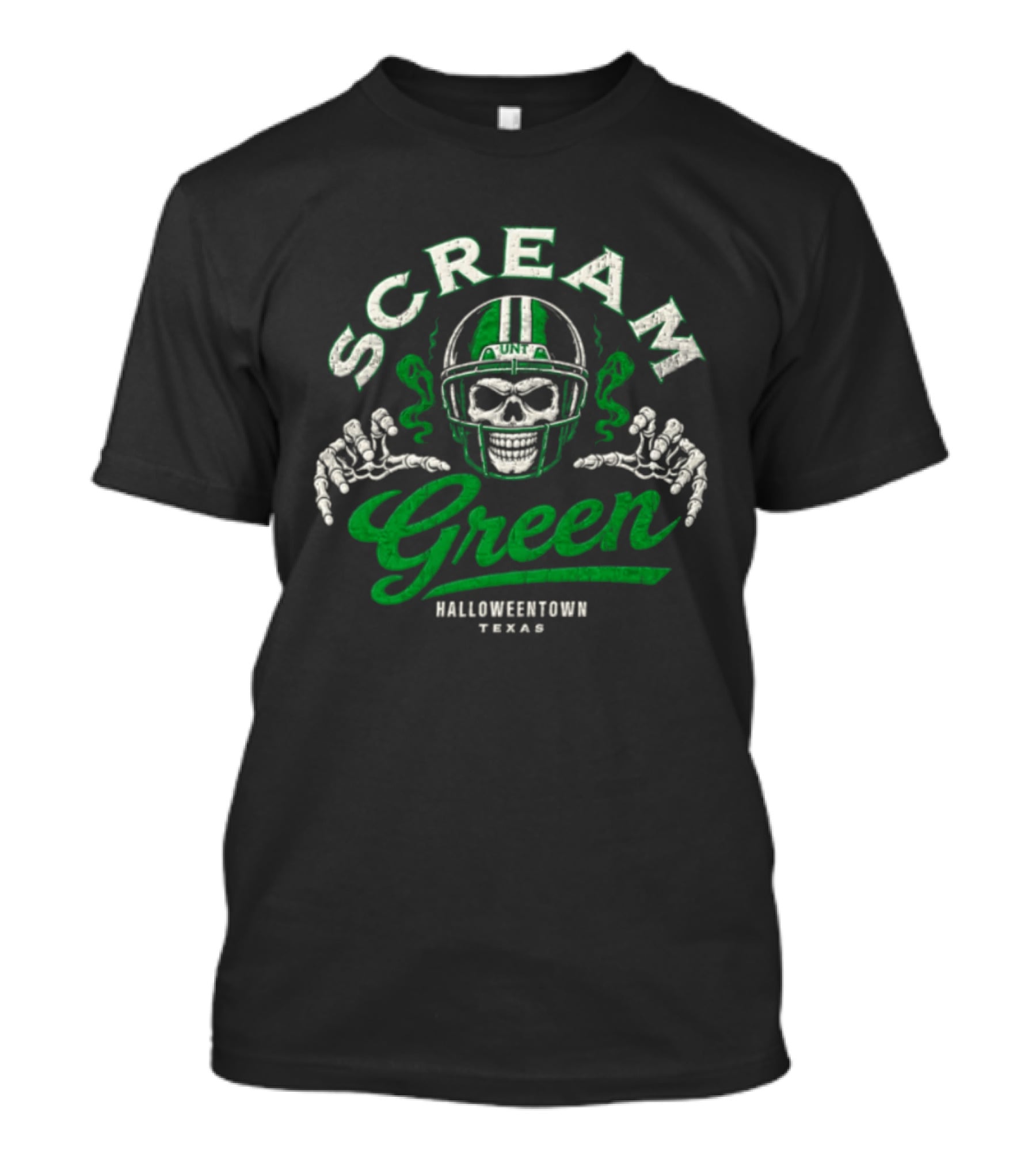 UNT Scream Green Halloweentown Texas Skull Football Helmet T-Shirt