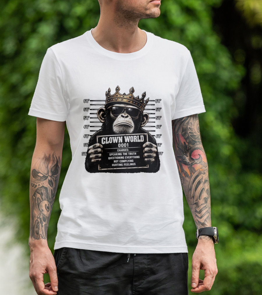Clown World Shot Monkey Truth Questioning Non Compliance Charges T-Shirt