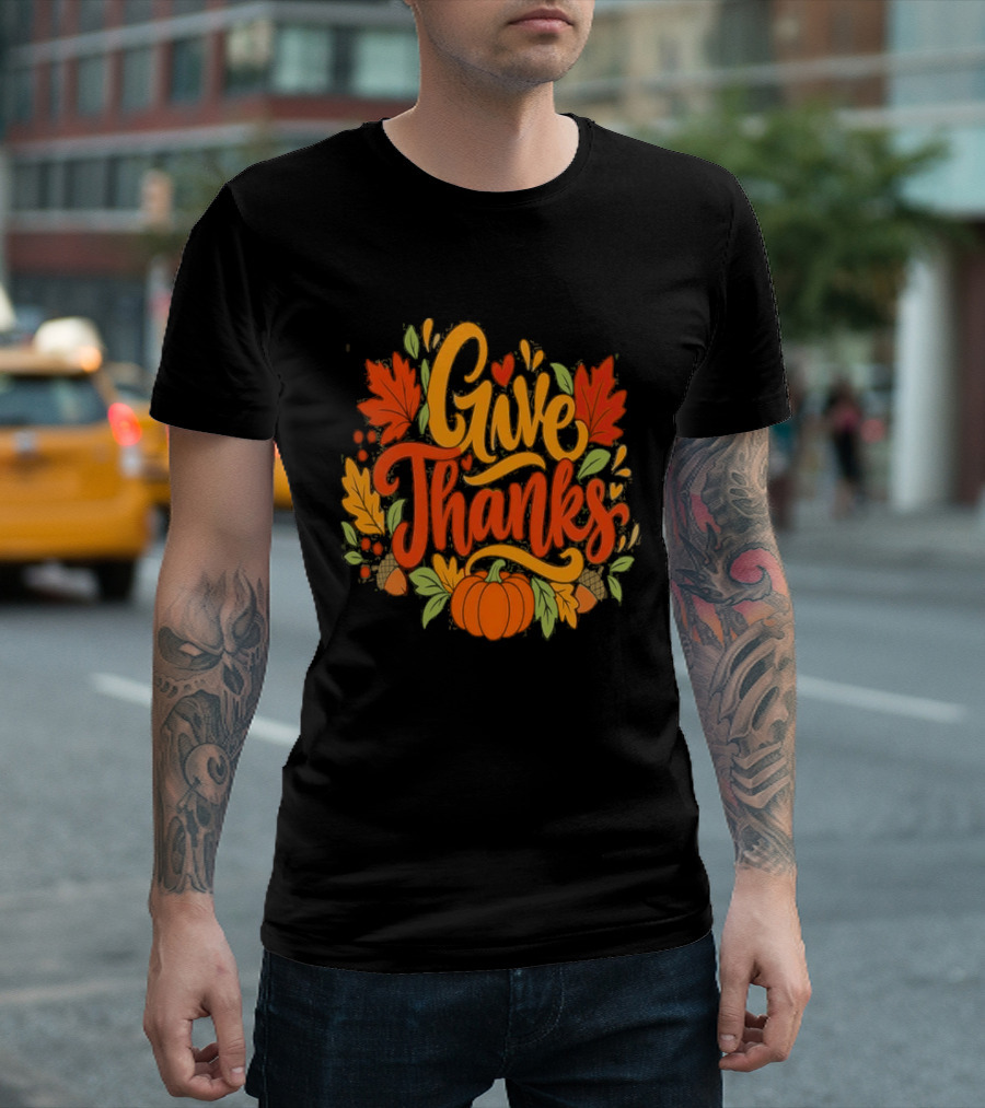 Give Thanks Thanksgiving Fall Leaves Pumpkin 2026 T-Shirt