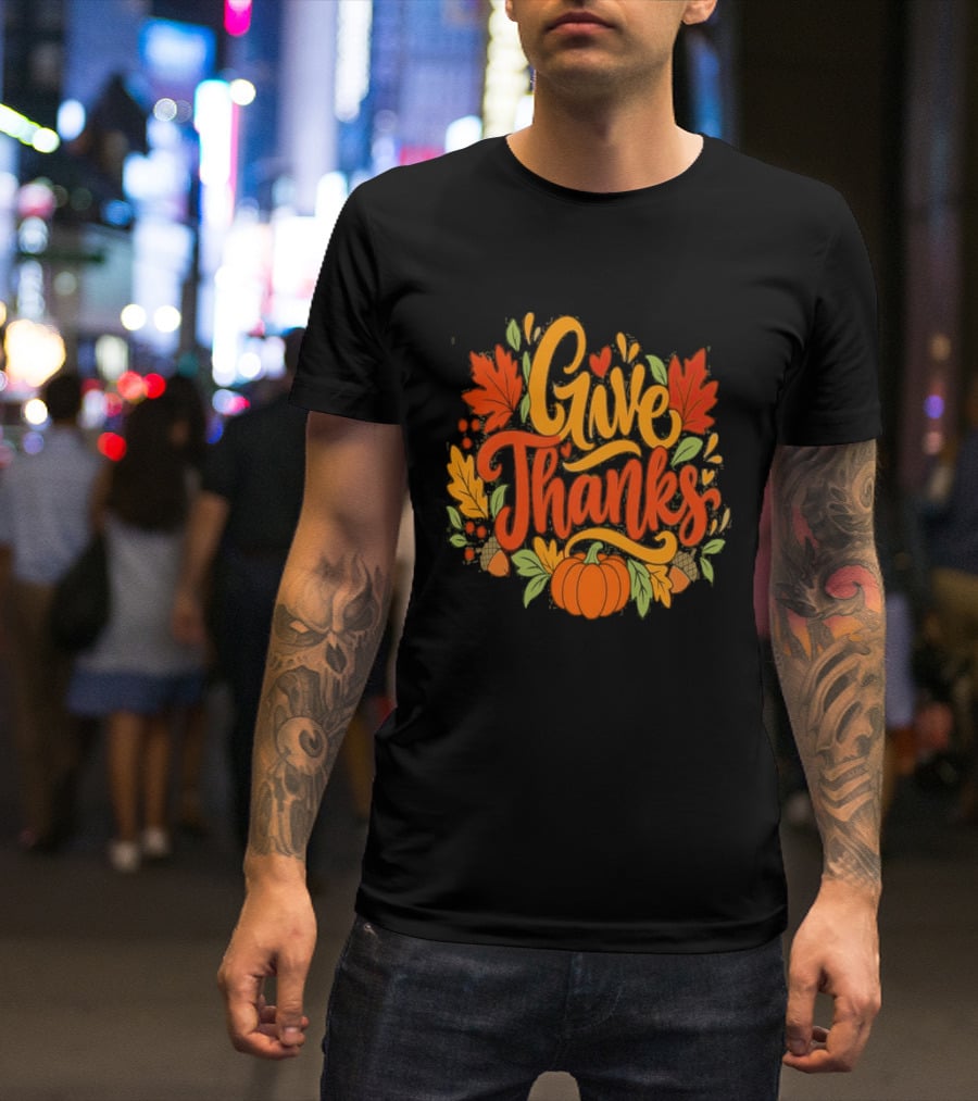 Give Thanks Thanksgiving Fall Leaves Pumpkin 2026 T-Shirt