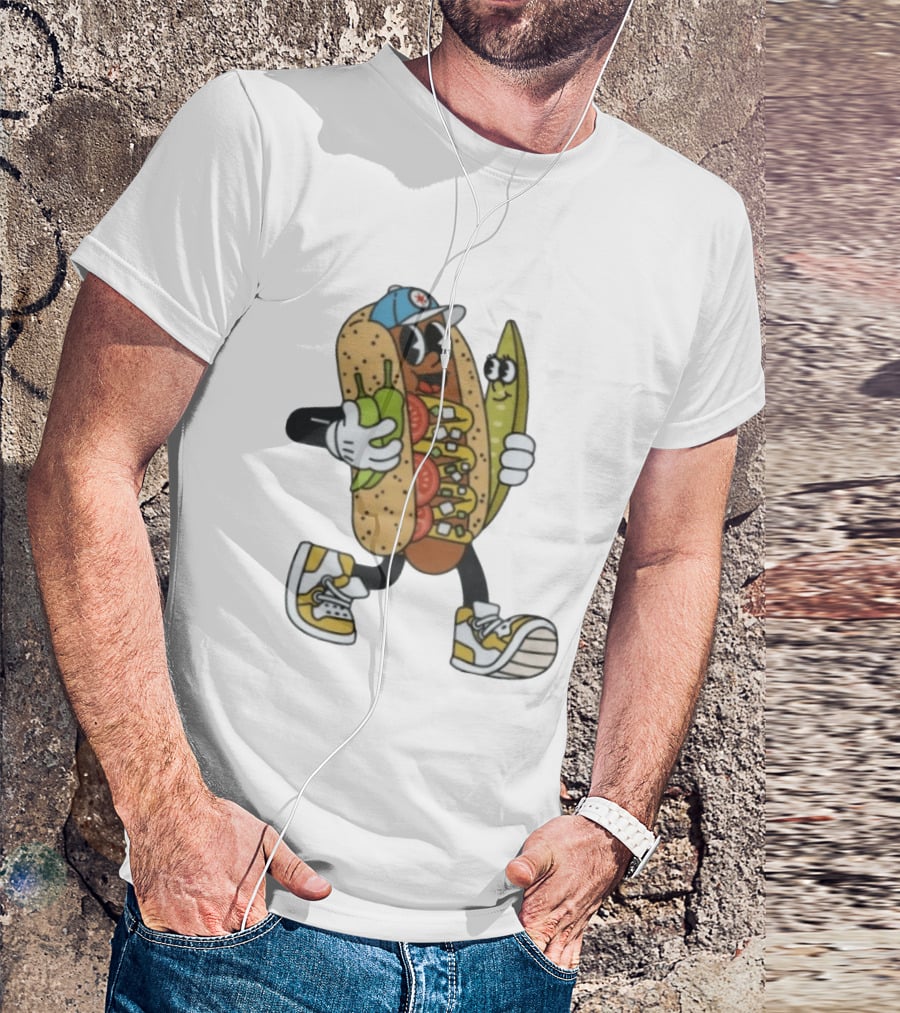 Davey Dog Hot Dog Cartoon Pickle Cap Sneaker T-Shirt