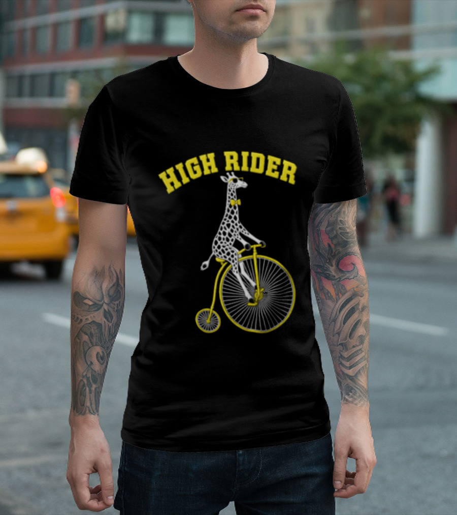 High Rider Giraffe On Bicycle Wearing Bowtie T-Shirt