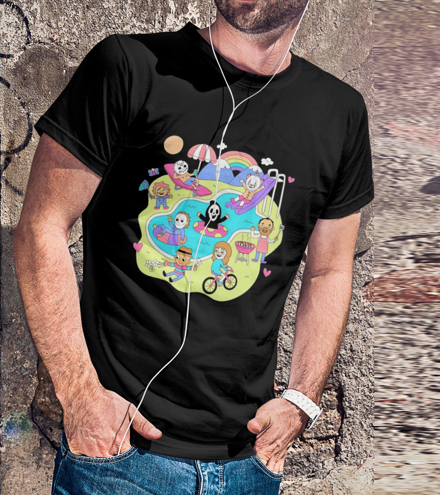 Horror Movie Villains Pool Party Fun By Sean Solomon T-Shirt
