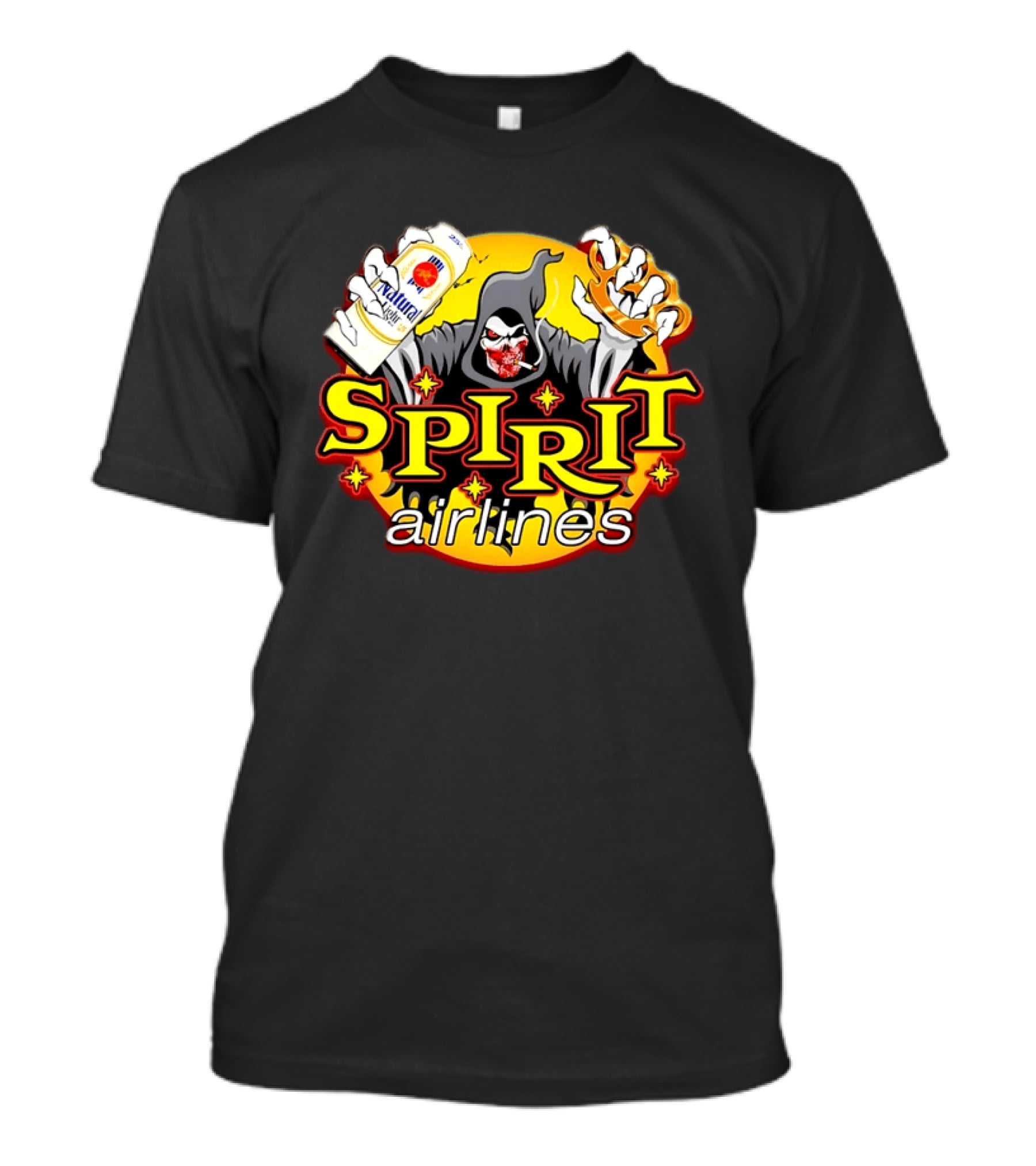 Spirit Airlines Grim Reaper Natural Light Beer T-Shirt
