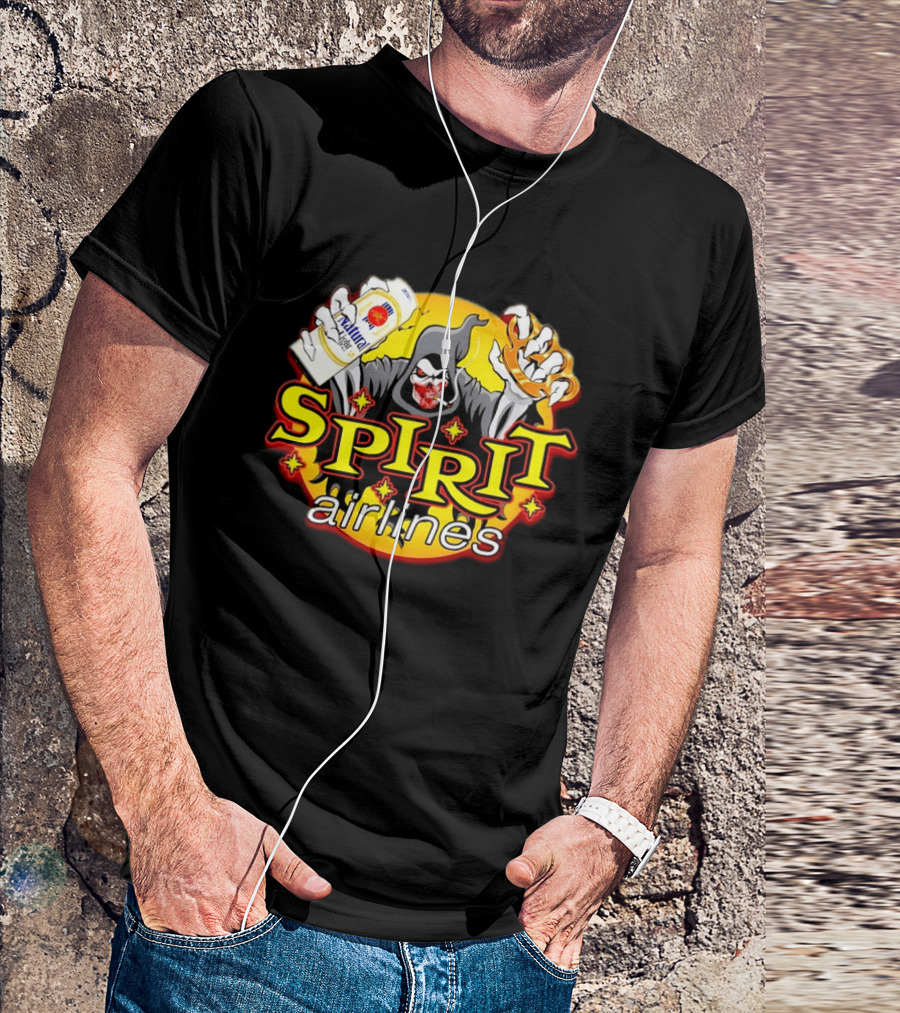 Spirit Airlines Grim Reaper Natural Light Beer T-Shirt
