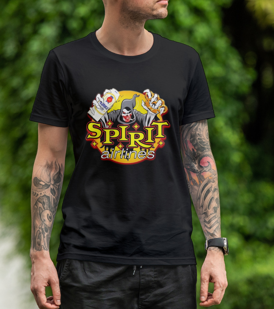 Spirit Airlines Grim Reaper Natural Light Beer T-Shirt