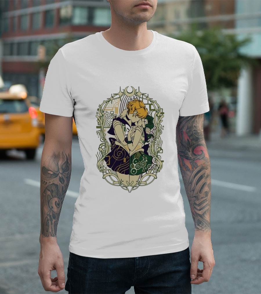Sailor Uranus And Sailor Neptune Art Nouveau Romantic Embrace T-Shirt