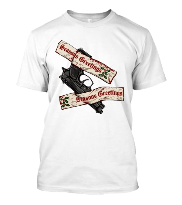 Seasons Greetings Handgun Holiday Pistol Merry Christmas T-Shirt