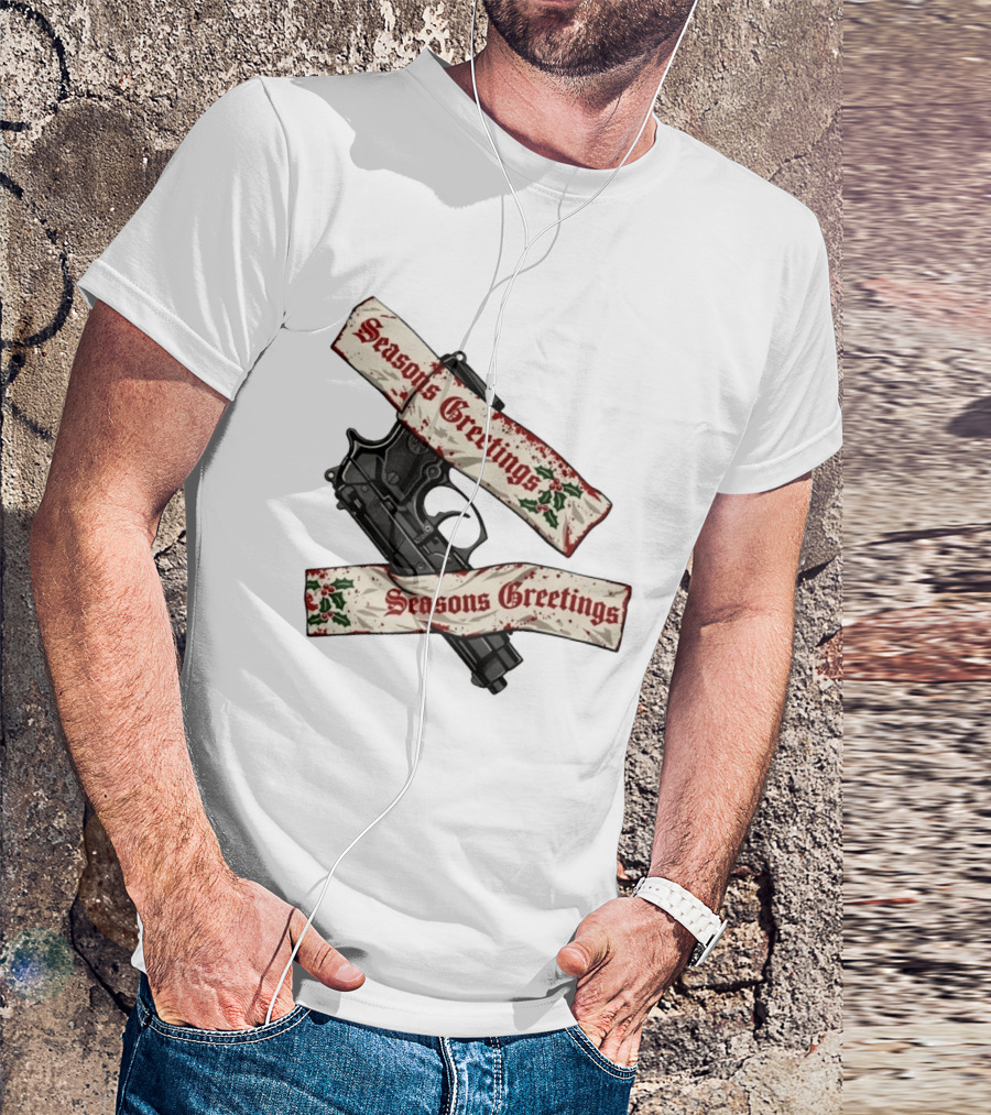 Seasons Greetings Handgun Holiday Pistol Merry Christmas T-Shirt