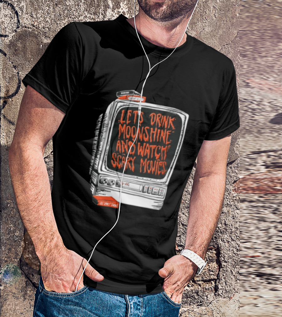 Ole Smoky Studios Vintage TV Lets Drink Moonshine And Scary Movies T-Shirt