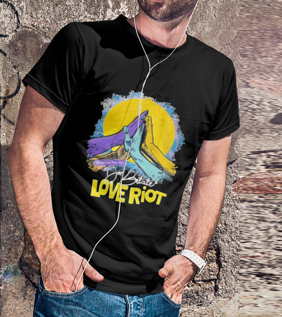 Jon Batiste He Gets Us Presents Love Riot Three Hands High Five Yellow Sun T-Shirt