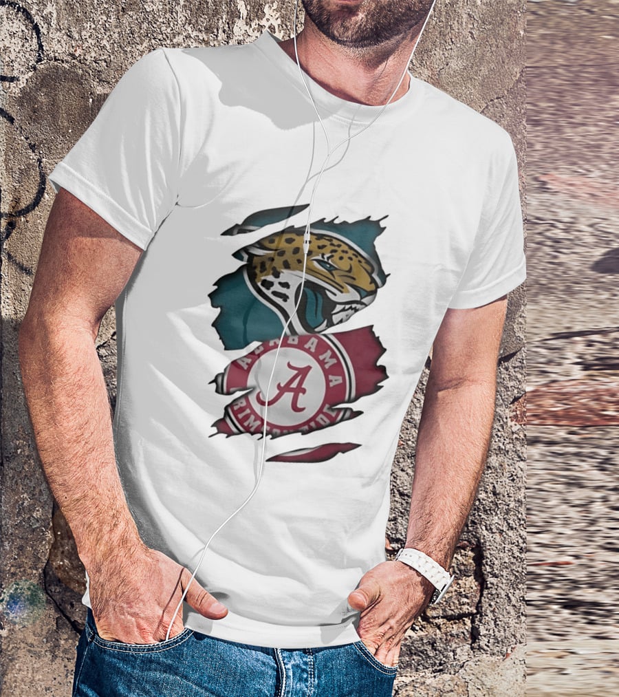Jacksonville Jaguars Alabama Crimson Tide Ripped Skin Effect NCAA T-Shirt