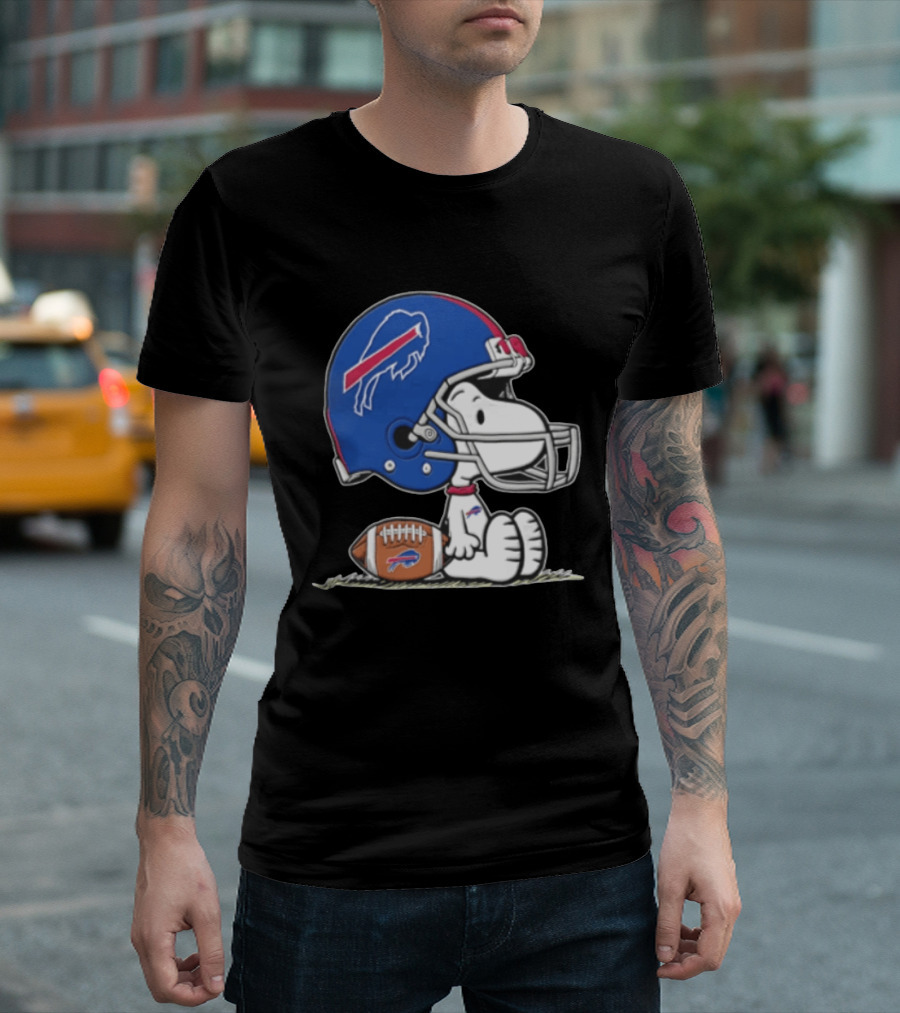 Snoopy Buffalo Bills Football Helmet Sitting With Football T-Shirt
