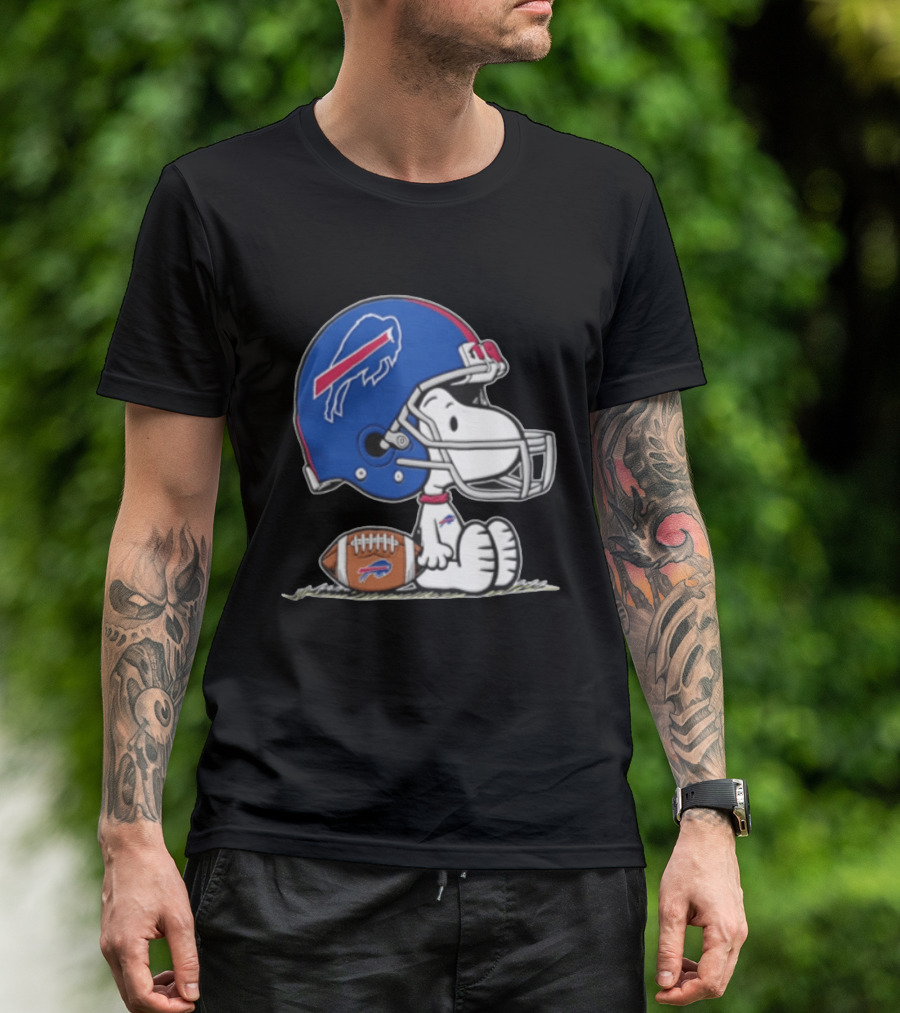 Snoopy Buffalo Bills Football Helmet Sitting With Football T-Shirt