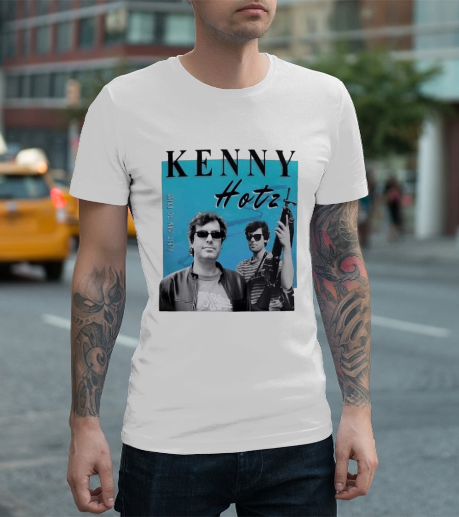 Kenny Hotz First Man To Exist Black And White Sunglasses Gun Image T-Shirt