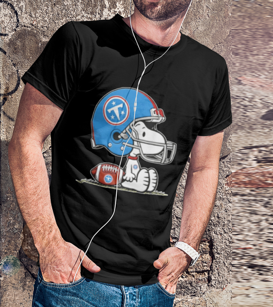 Snoopy Wearing Tennessee Titans Football Helmet Sitting With Football T-Shirt