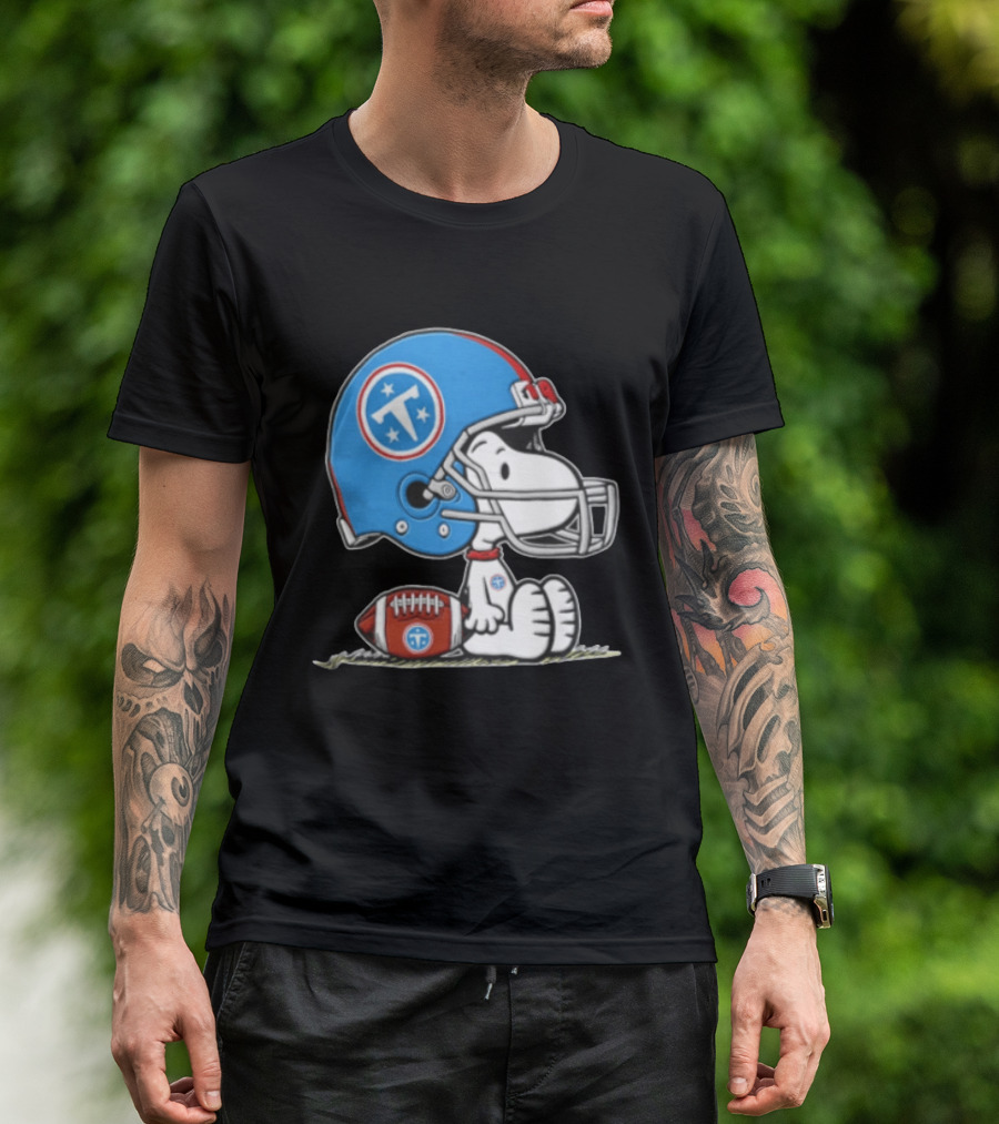 Snoopy Wearing Tennessee Titans Football Helmet Sitting With Football T-Shirt