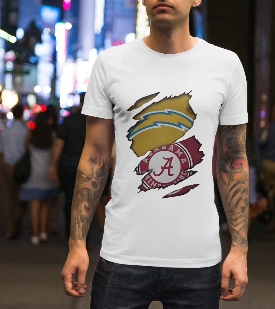 Los Angeles Chargers Alabama Crimson Tide NCAA Ripped Skin T-Shirt