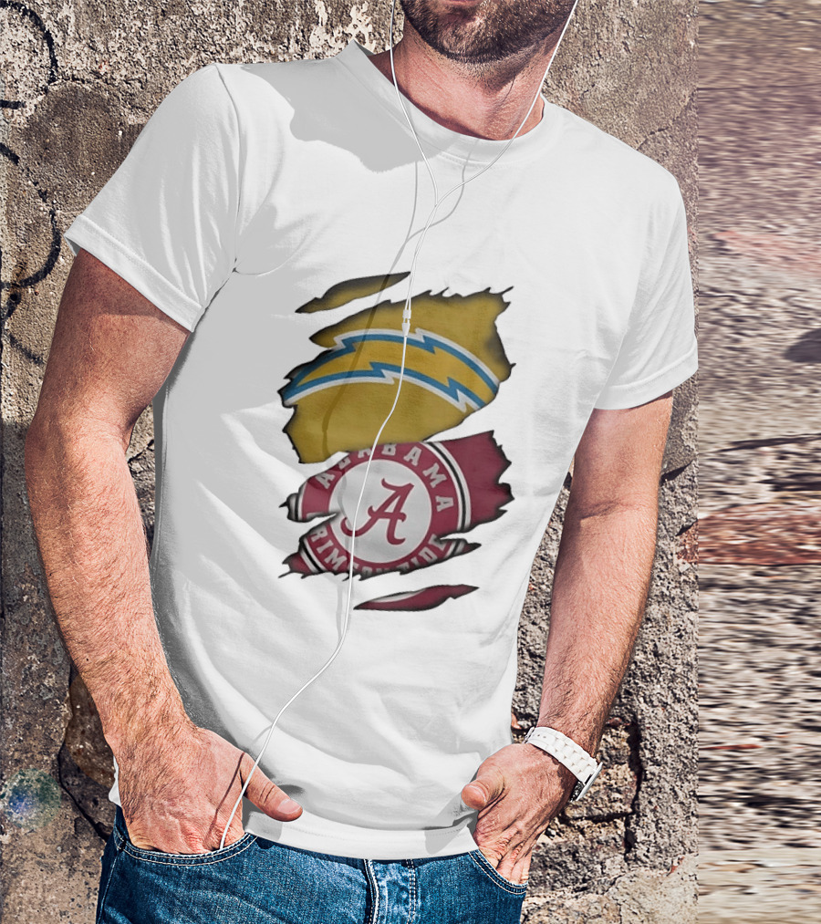 Los Angeles Chargers Alabama Crimson Tide NCAA Ripped Skin T-Shirt