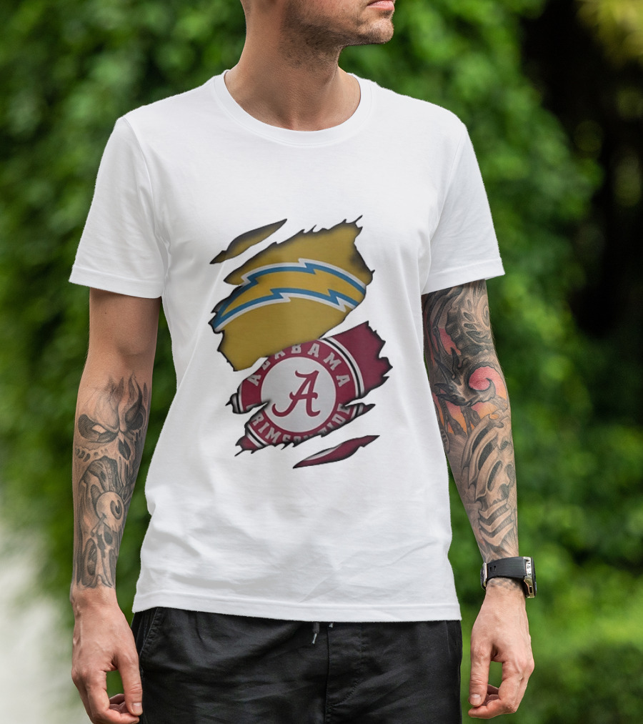 Los Angeles Chargers Alabama Crimson Tide NCAA Ripped Skin T-Shirt