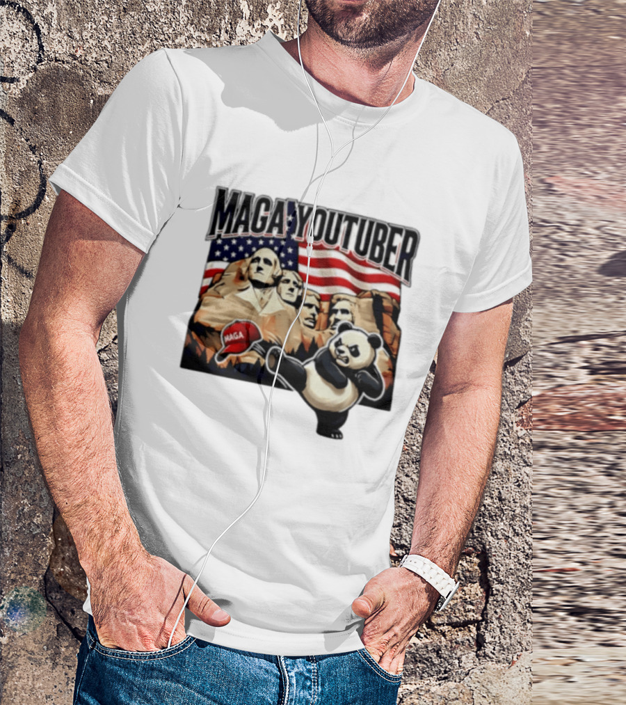 MAGA Youtuber Mount Rushmore American Flag Panda T-Shirt