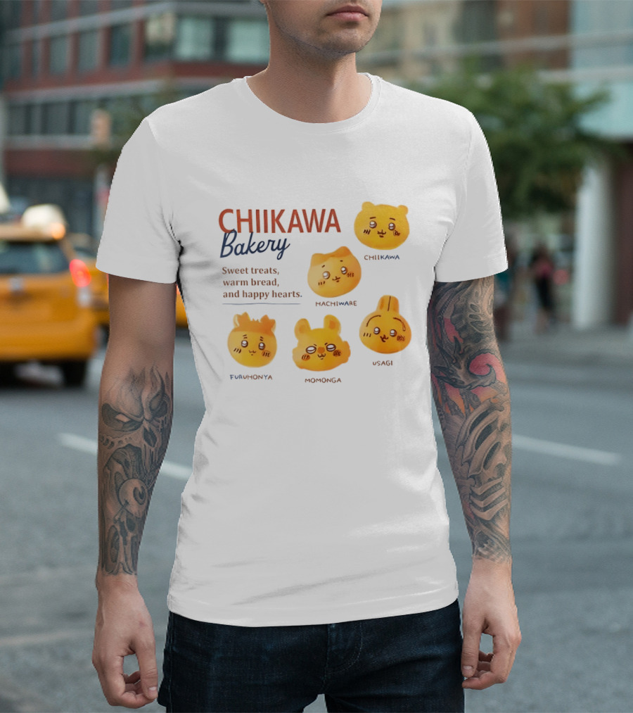 Chiikawa Bakery Sweet Treats Warm Bread Happy Hearts With Chiikawa Hachiware Furuhonya Momonga Usagi T-Shirt