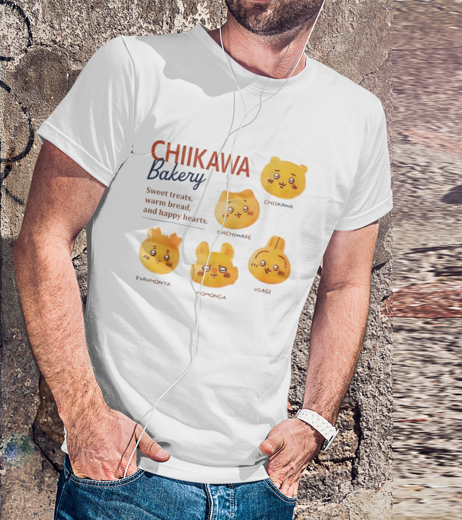 Chiikawa Bakery Sweet Treats Warm Bread Happy Hearts With Chiikawa Hachiware Furuhonya Momonga Usagi T-Shirt