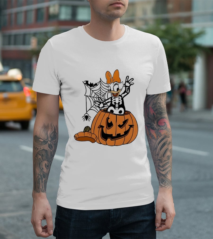 Daisy Duck Pumpkin Halloween Disney Character Spider Web T-Shirt