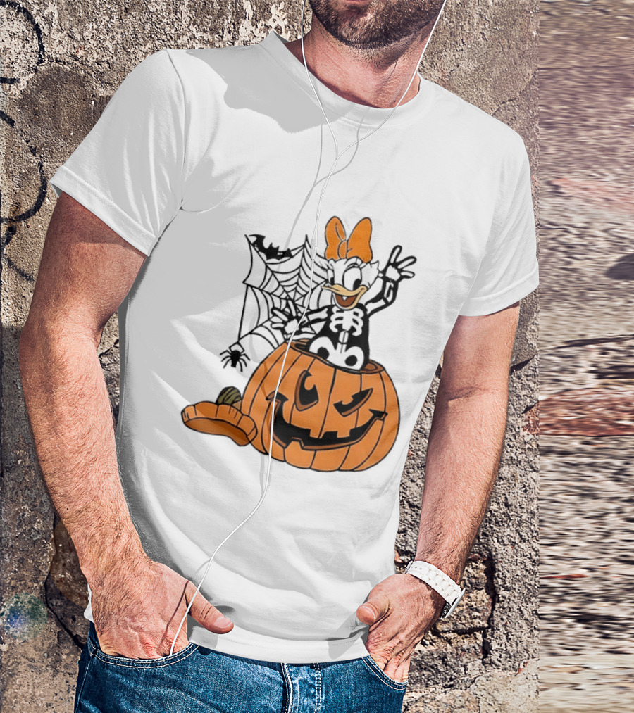 Daisy Duck Pumpkin Halloween Disney Character Spider Web T-Shirt