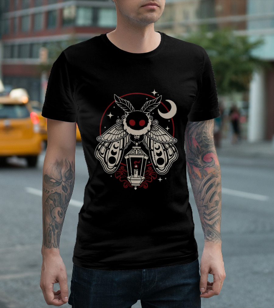 Lunar Moth Lantern Crescent Moon Phases Night Sky Spirit T-Shirt