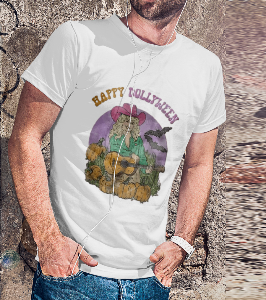 Happy Dollyween Dolly Parton Pumpkins Bats Country Music Star T-Shirt
