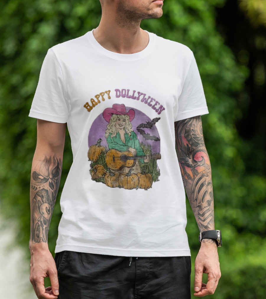 Happy Dollyween Dolly Parton Pumpkins Bats Country Music Star T-Shirt