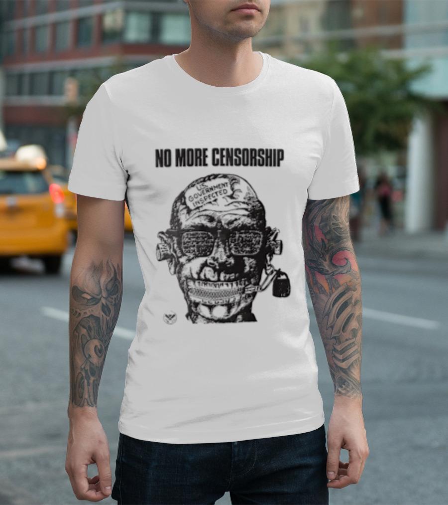 No More Censorship Man Head Zipper Mouth Padlock Glasses T-Shirt