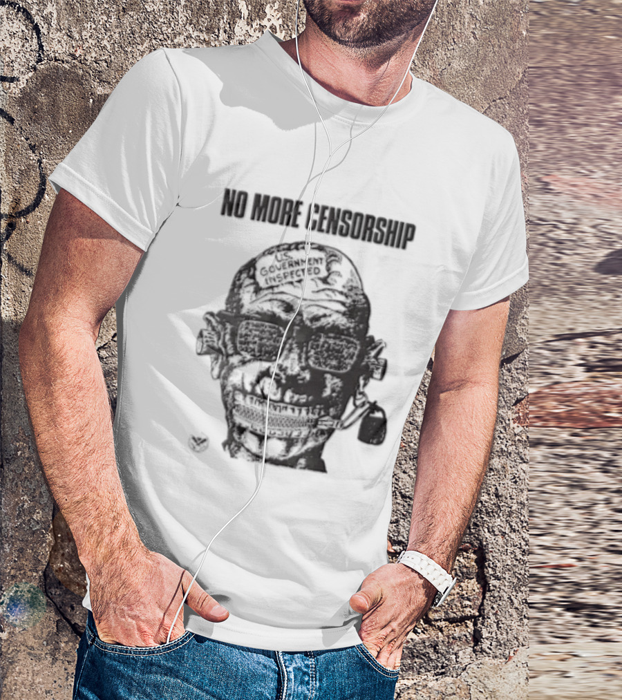 No More Censorship Man Head Zipper Mouth Padlock Glasses T-Shirt