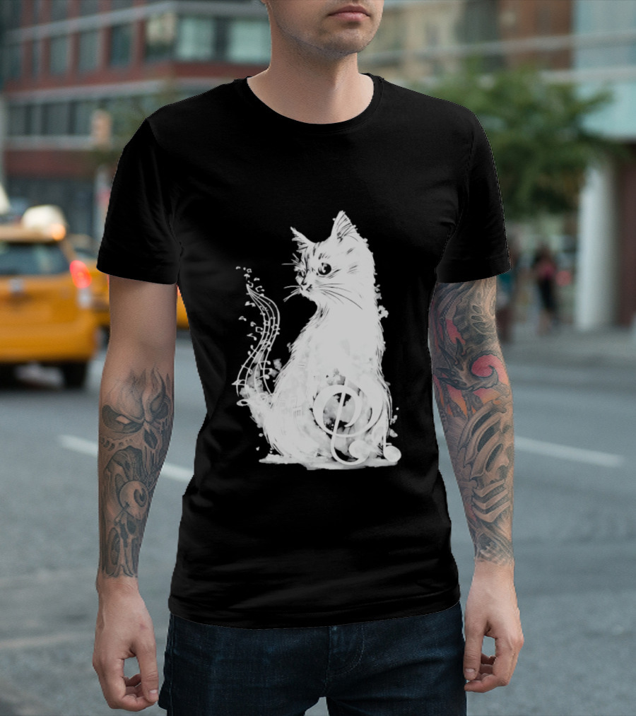 Musical Cat With Treble Clef And Notes T-Shirt